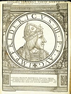 Fridericus III, ilustración de Imperatorum romanorum omnium orientalium et occidentalium verissimae imagines ex antiquis numismatis de Hans Rudolf Manuel Deutsch